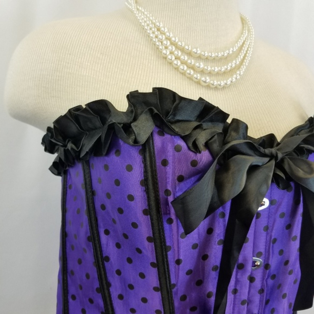 Plus purple polka dot with black ruffles corset - Picture 7 of 7